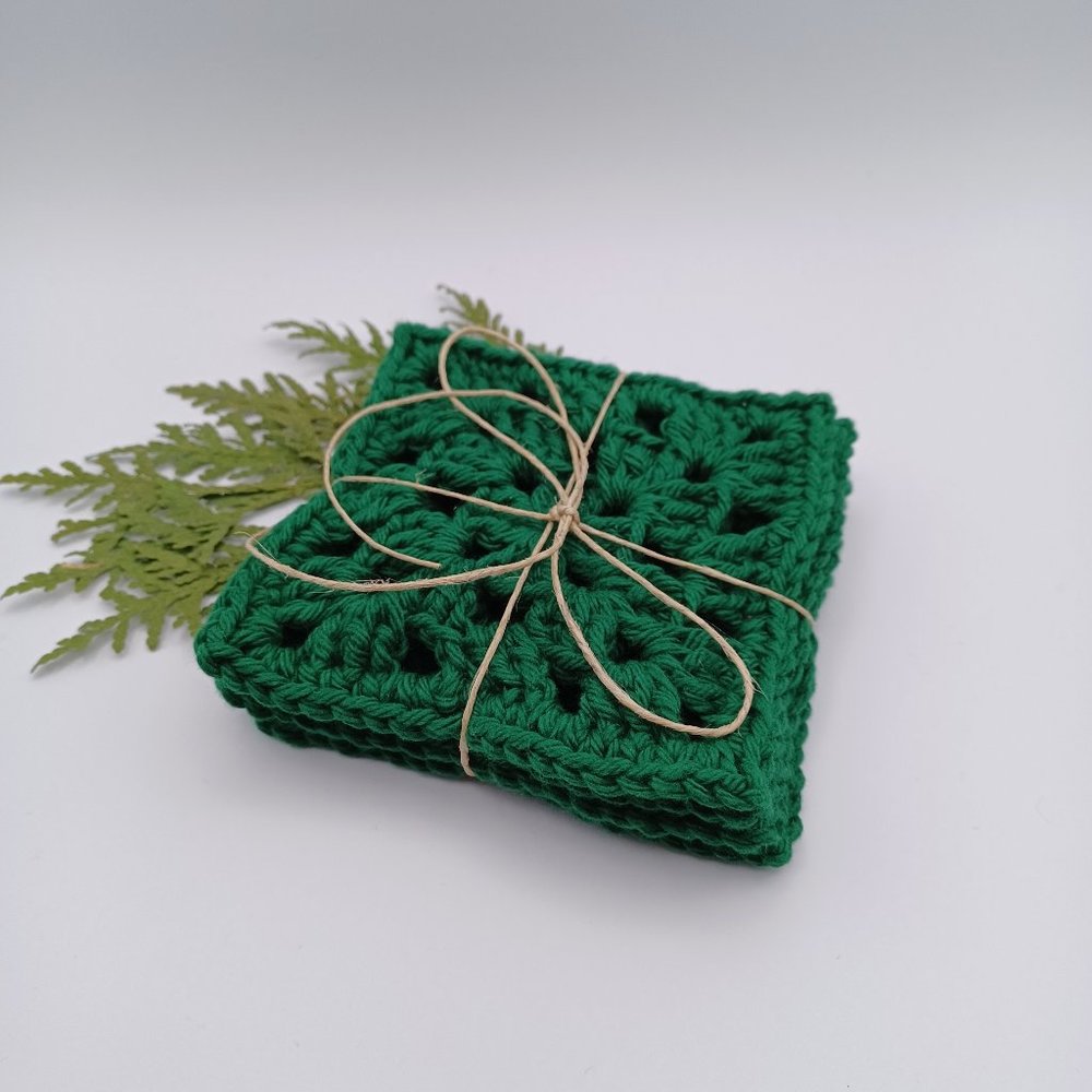 Handcrafted Cotton Coasters - Set of 4 - Hunter green